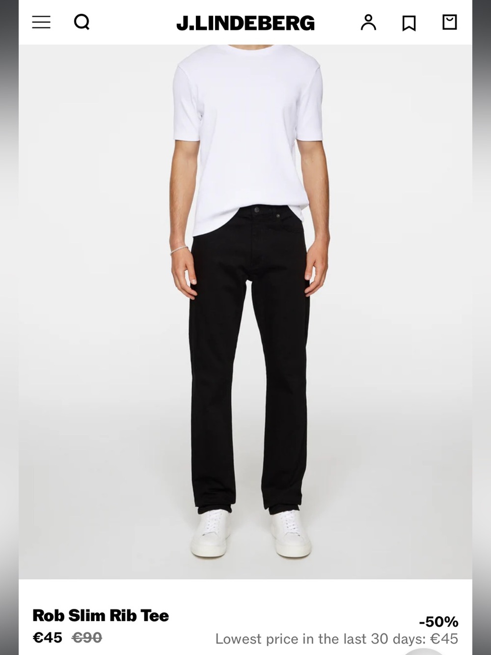 BNWT - J Lindberg Men’s White Rob Slim Rib Tee - Size L